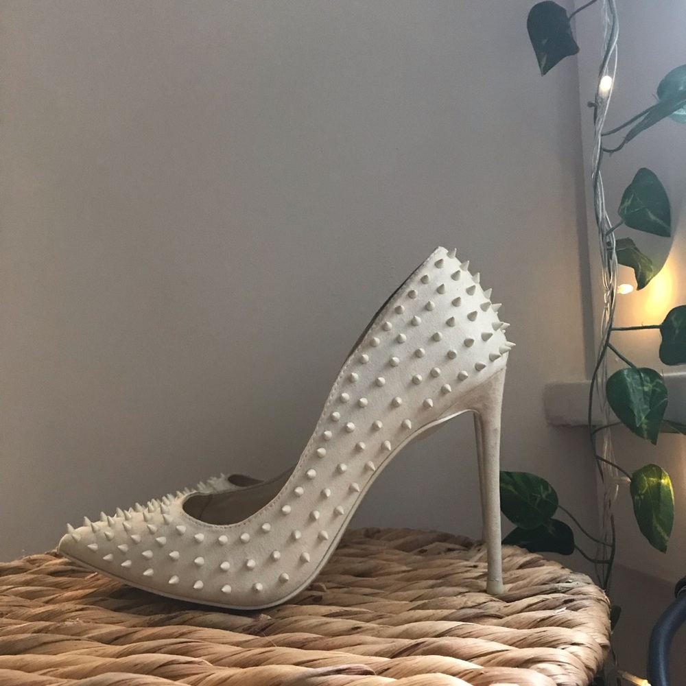Studded White High Heel Pumps